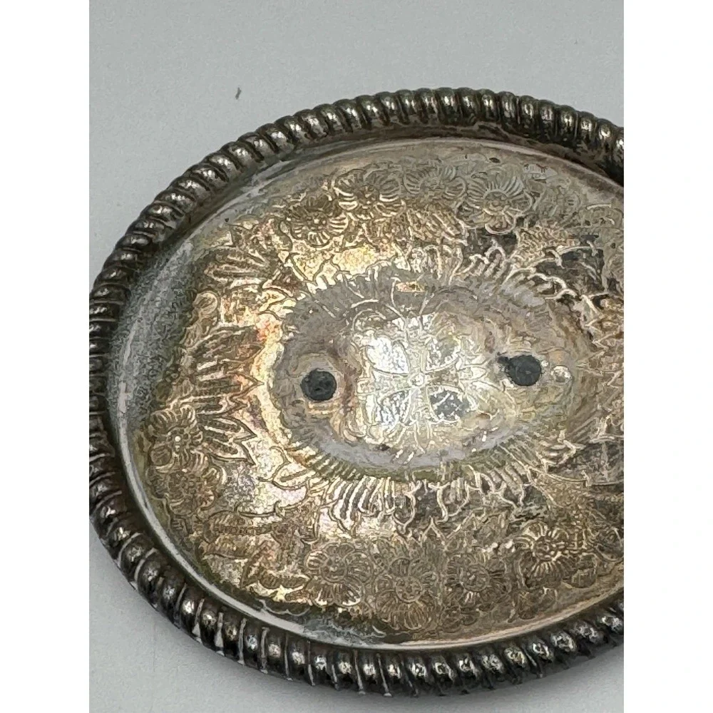 Vintage Silver Plate Ornate Swan Ring Holder Beaded Saucer Hong Kong 3.75